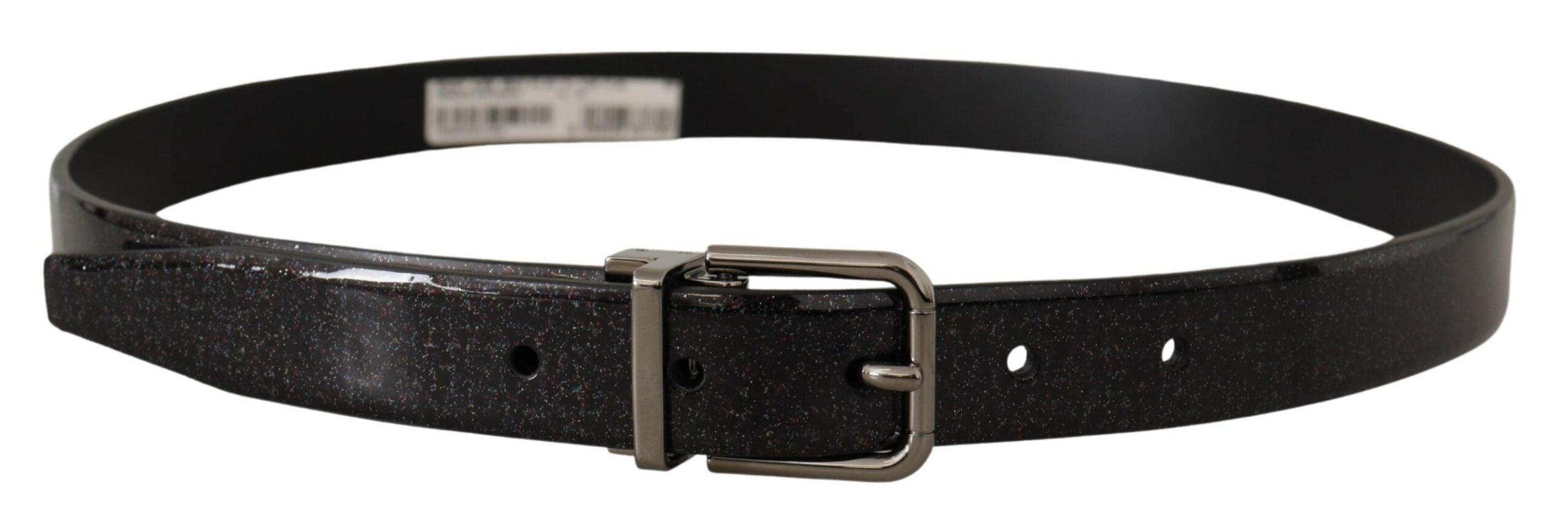 Dolce & Gabbana Black Vernice Puntinata Leather Silver Tone Metal Belt - Ellie Belle