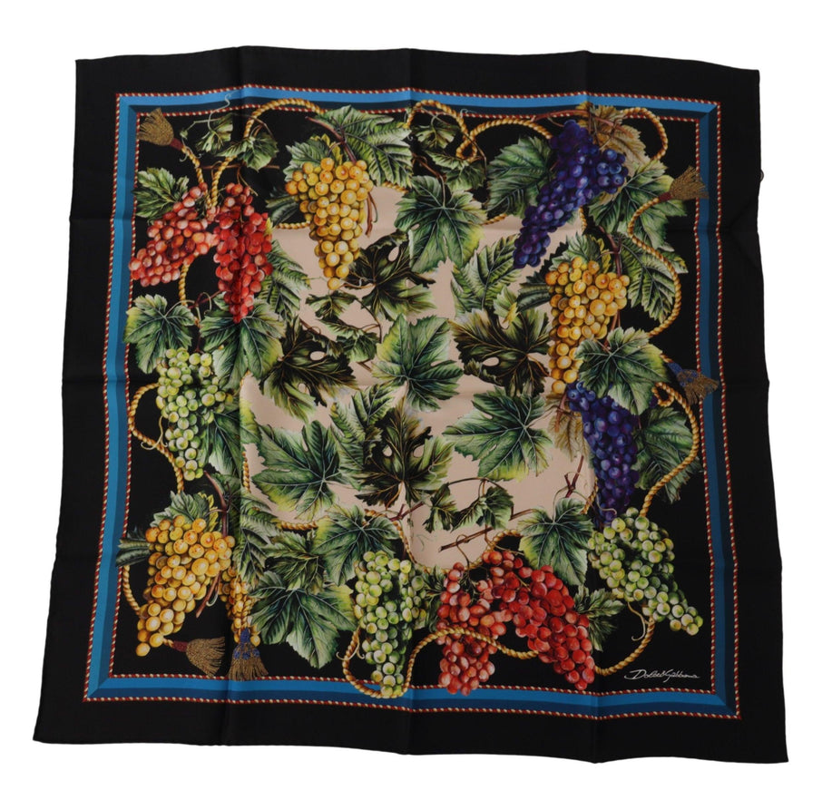 Dolce & Gabbana Black Vineyard Print Square Handkerchief Silk Scarf - Ellie Belle