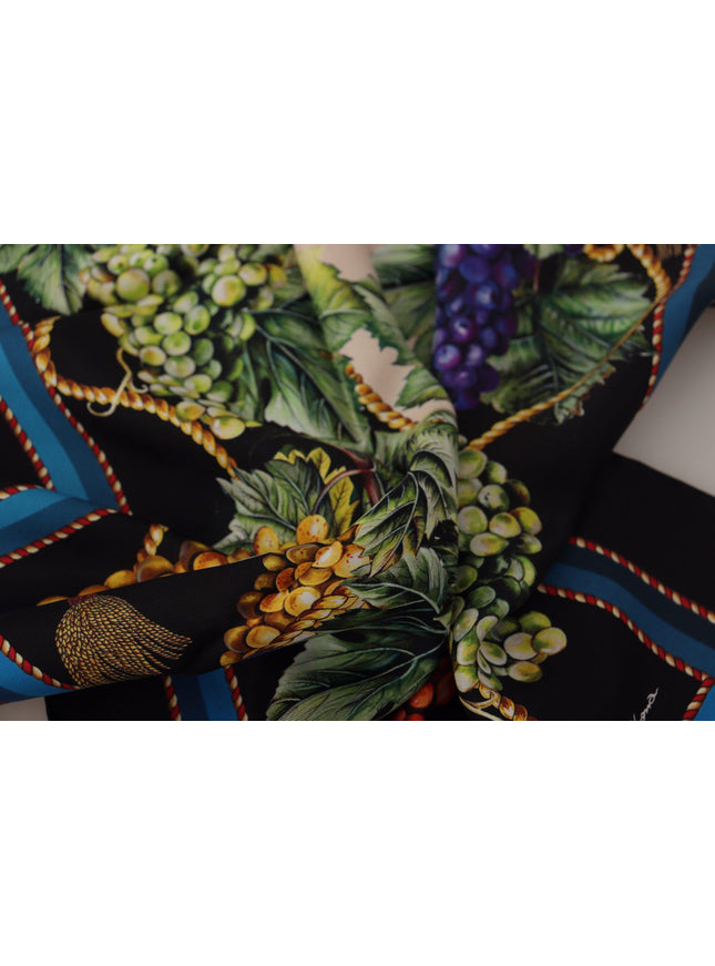Dolce & Gabbana Black Vineyard Print Square Handkerchief Silk Scarf - Ellie Belle