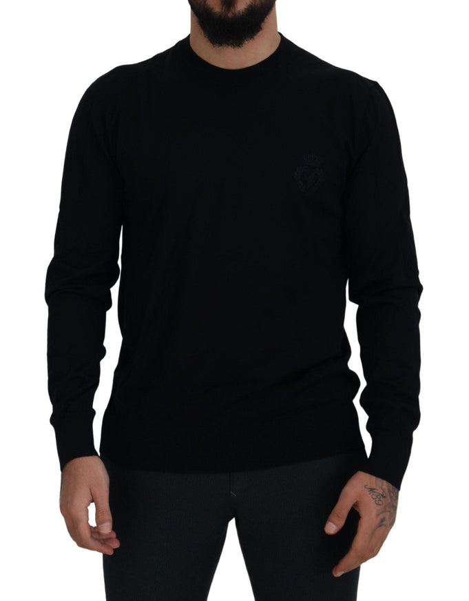 Dolce & Gabbana Black Virgin Wool Crewneck Pullover Sweater - Ellie Belle