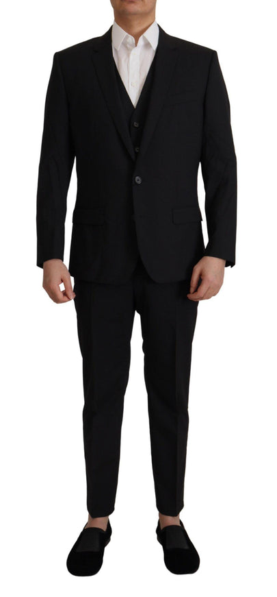 Dolce & Gabbana Black Virgin Wool Formal 3 Pc MARTINI Suit - Ellie Belle