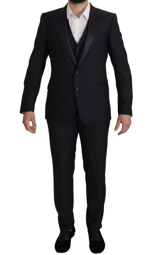 Dolce & Gabbana Black Virgin Wool Formal 3 Piece Suit - Ellie Belle