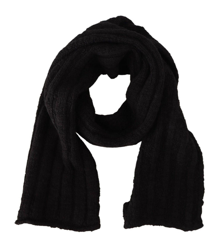 Dolce & Gabbana Black Virgin Wool Knitted Unisex Warmer Shawl Scarf - Ellie Belle