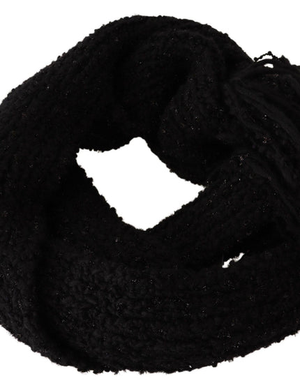 Dolce & Gabbana Black Virgin Wool Knitted Wrap Shawl Scarf - Ellie Belle