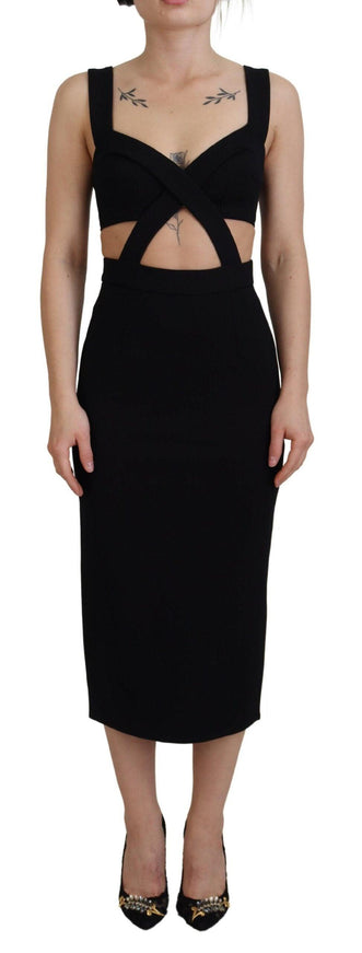 Dolce & Gabbana Black Viscose Bodycon Sheath Midi Dress - Ellie Belle