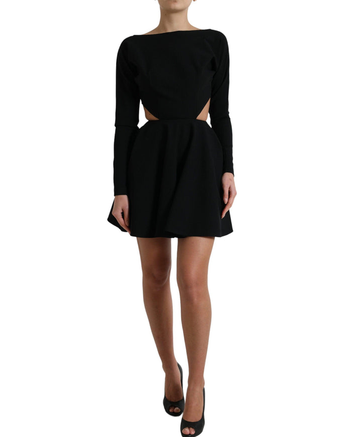 Dolce & Gabbana Black Viscose Cut Out A-line Long Sleeves Mini Dress - Ellie Belle