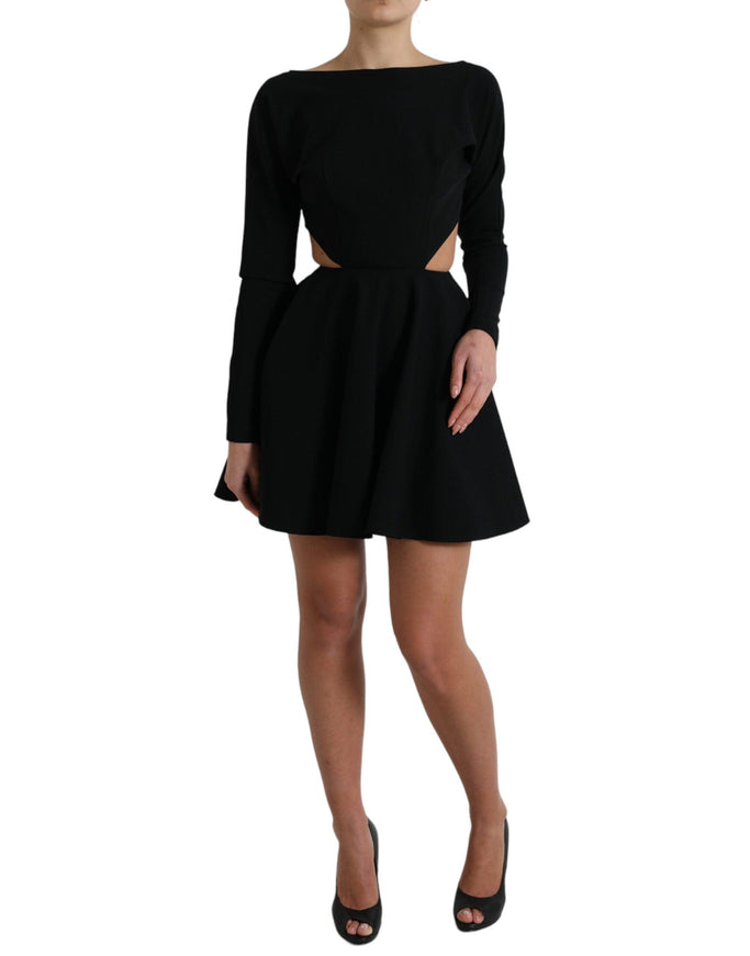 Dolce & Gabbana Black Viscose Cut Out A-line Long Sleeves Mini Dress - Ellie Belle