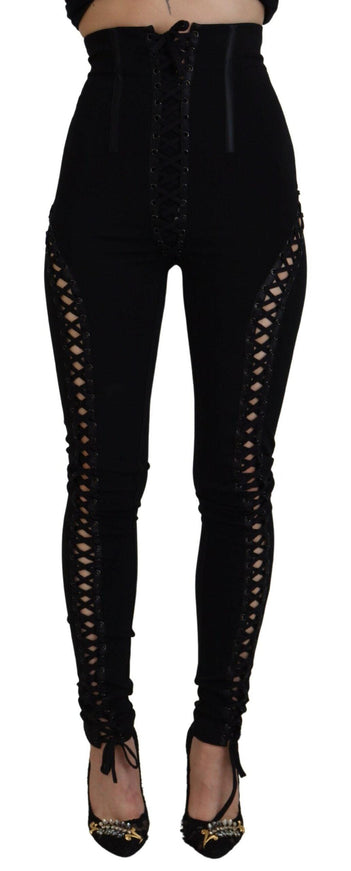 Dolce & Gabbana Black Viscose High Waist Cut Out Skinny Pants - Ellie Belle