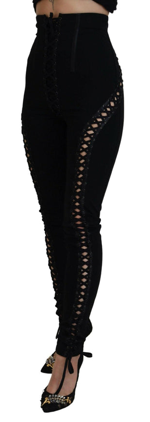 Dolce & Gabbana Black Viscose High Waist Cut Out Skinny Pants - Ellie Belle