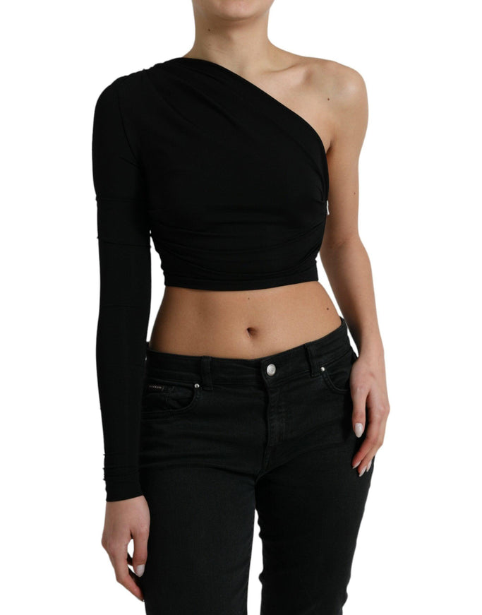 Dolce & Gabbana Black Viscose One Shoulder Cropped Blouse Top - Ellie Belle