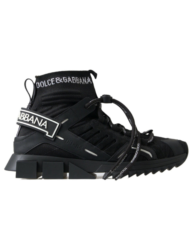 Dolce & Gabbana Black Viscose Sorrento Mid Top Sneakers Shoes - Ellie Belle