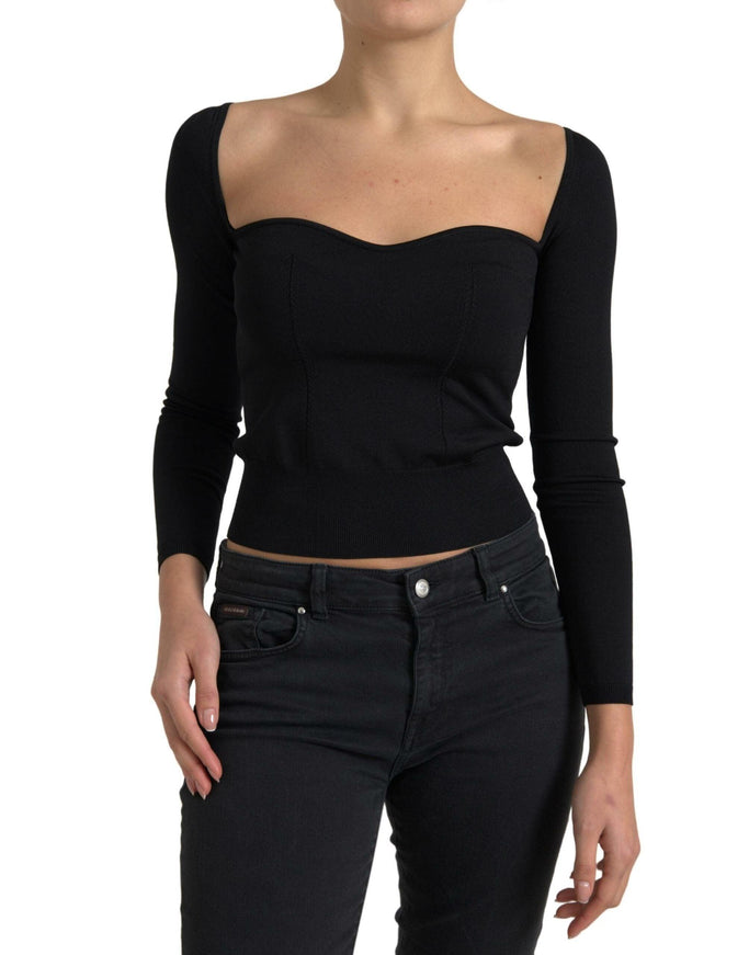 Dolce & Gabbana Black Viscose Square Neck Pullover Blouse - Ellie Belle