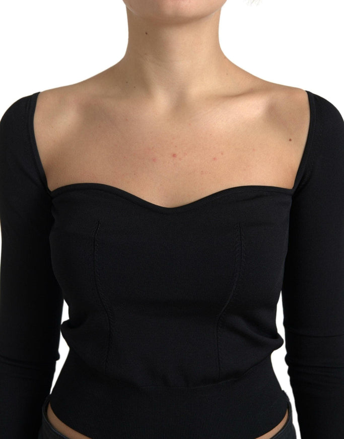 Dolce & Gabbana Black Viscose Square Neck Pullover Blouse - Ellie Belle