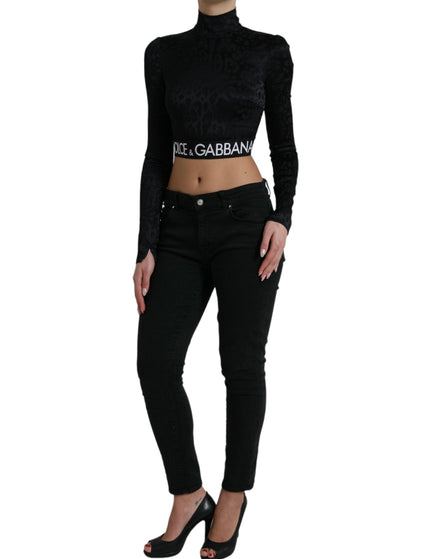 Dolce & Gabbana Black Viscose Stretch Long Sleeves Cropped Top - Ellie Belle