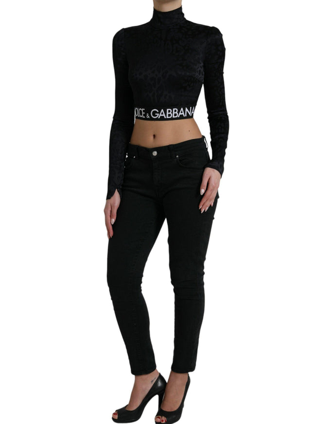 Dolce & Gabbana Black Viscose Stretch Long Sleeves Cropped Top - Ellie Belle