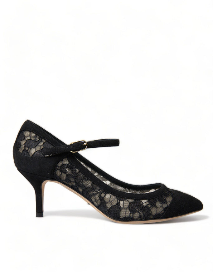 Dolce & Gabbana Black Viscose Taormina Lace Pumps Shoes - Ellie Belle