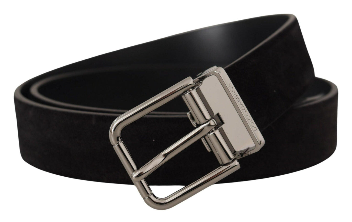 Dolce & Gabbana Black Vitello Leather Silver Tone Logo Belt - Ellie Belle