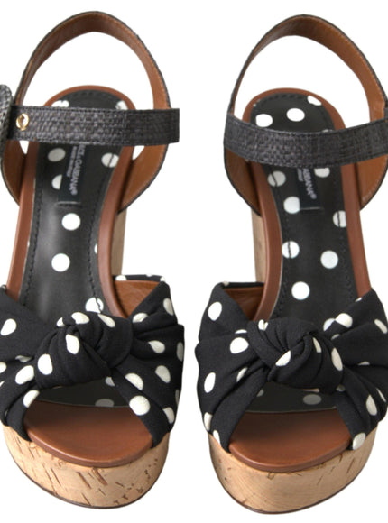Dolce & Gabbana Black Wedges Polka Dotted Ankle Strap Shoes Sandals - Ellie Belle