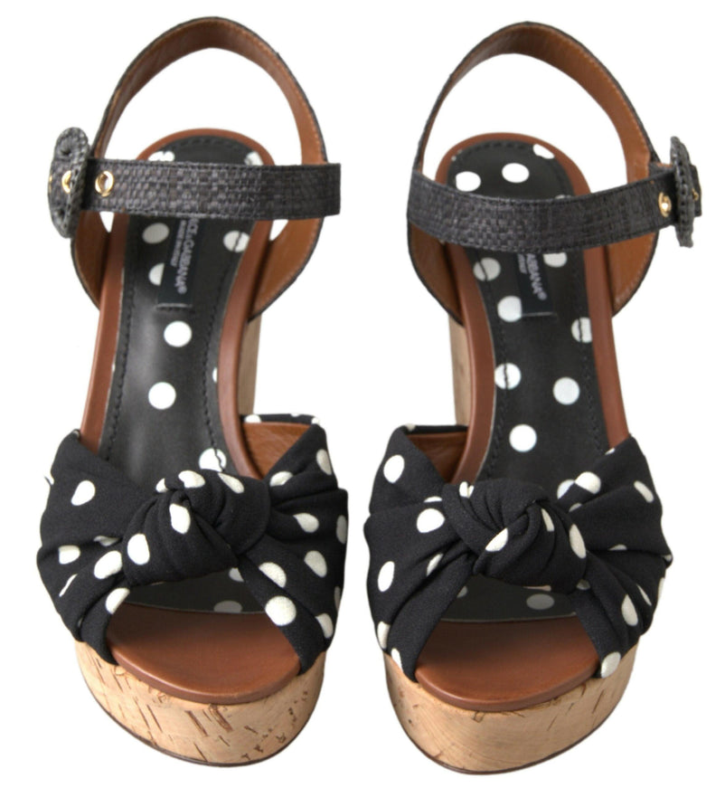 Dolce & Gabbana Black Wedges Polka Dotted Ankle Strap Shoes Sandals - Ellie Belle