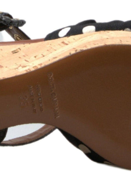 Dolce & Gabbana Black Wedges Polka Dotted Ankle Strap Shoes Sandals - Ellie Belle