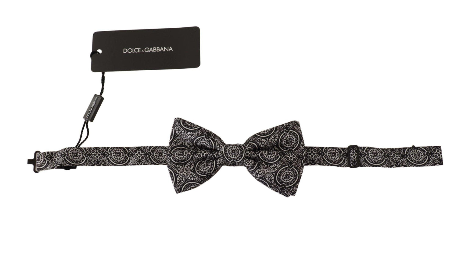 Dolce & Gabbana Black white 100% Silk Adjustable Neck Papillon Tie - Ellie Belle