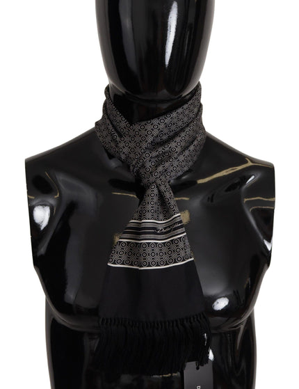 Dolce & Gabbana Black White 100% Silk Geometric Shawl Fringe Scarf - Ellie Belle