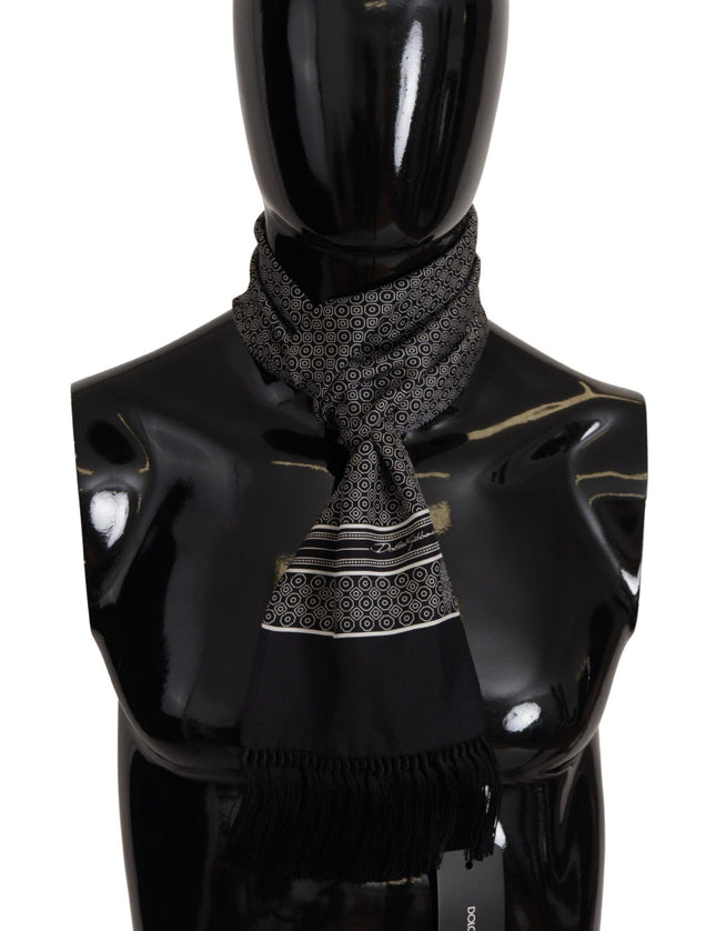 Dolce & Gabbana Black White 100% Silk Geometric Shawl Fringe Scarf - Ellie Belle