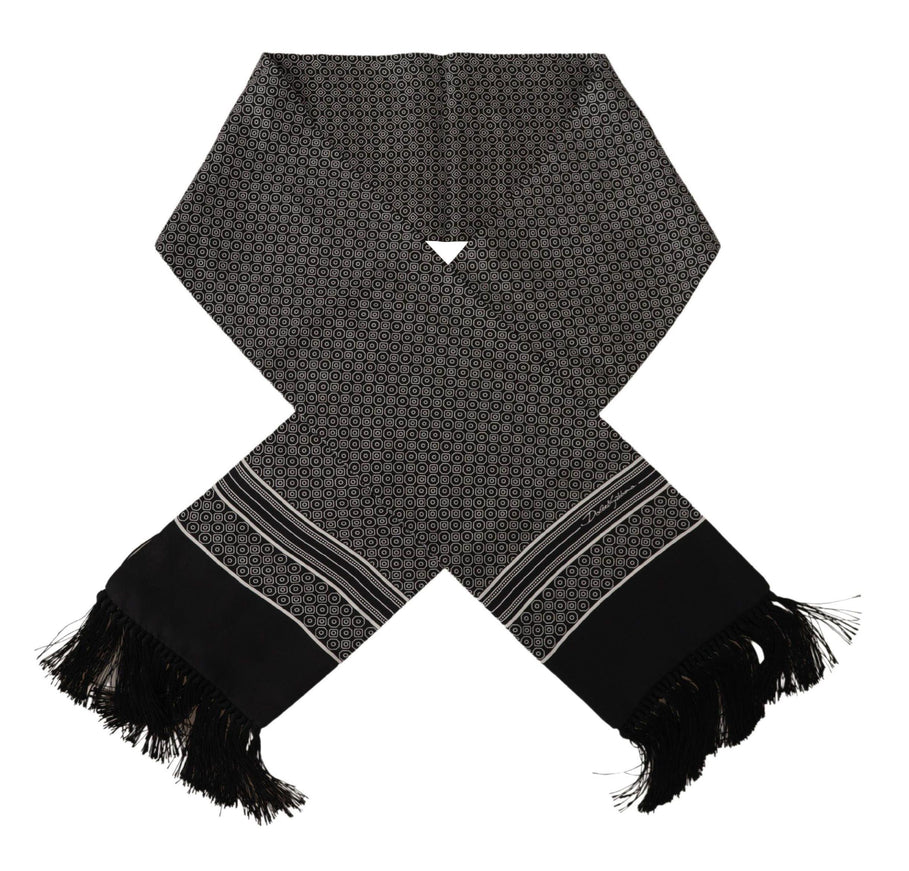 Dolce & Gabbana Black White 100% Silk Geometric Shawl Fringe Scarf - Ellie Belle