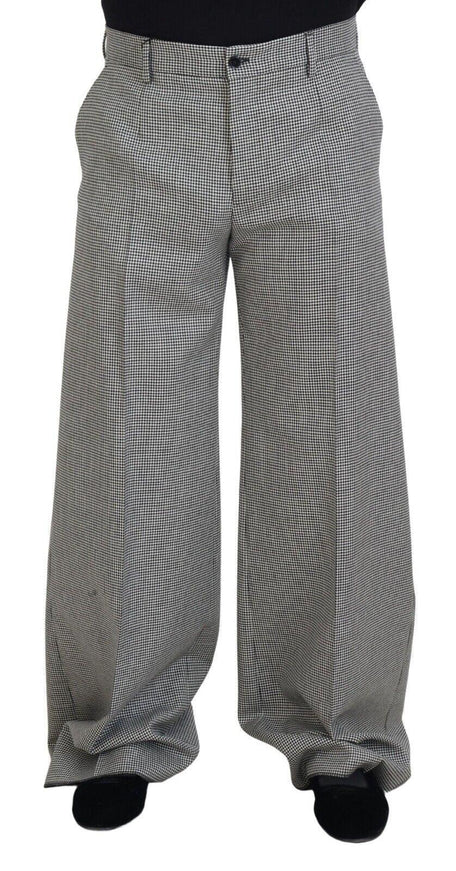 Dolce & Gabbana Black White Checked Men Wide Trouser Pants - Ellie Belle