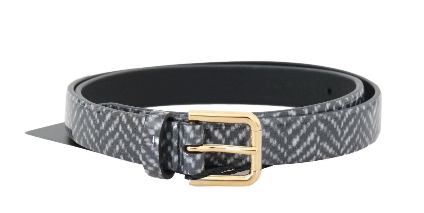 Dolce & Gabbana Black White Chevron Pattern Leather Belt - Ellie Belle