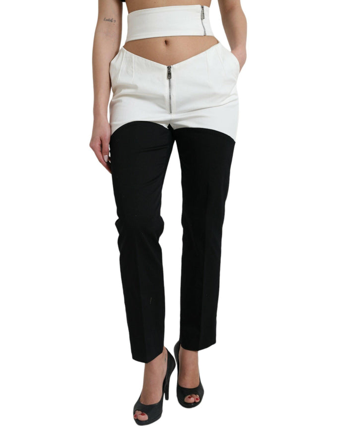 Dolce & Gabbana Black White Cotton Cut Out Waist Tapered Pants - Ellie Belle