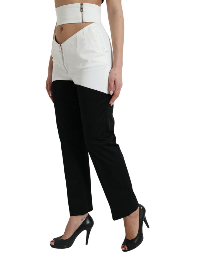 Dolce & Gabbana Black White Cotton Cut Out Waist Tapered Pants - Ellie Belle