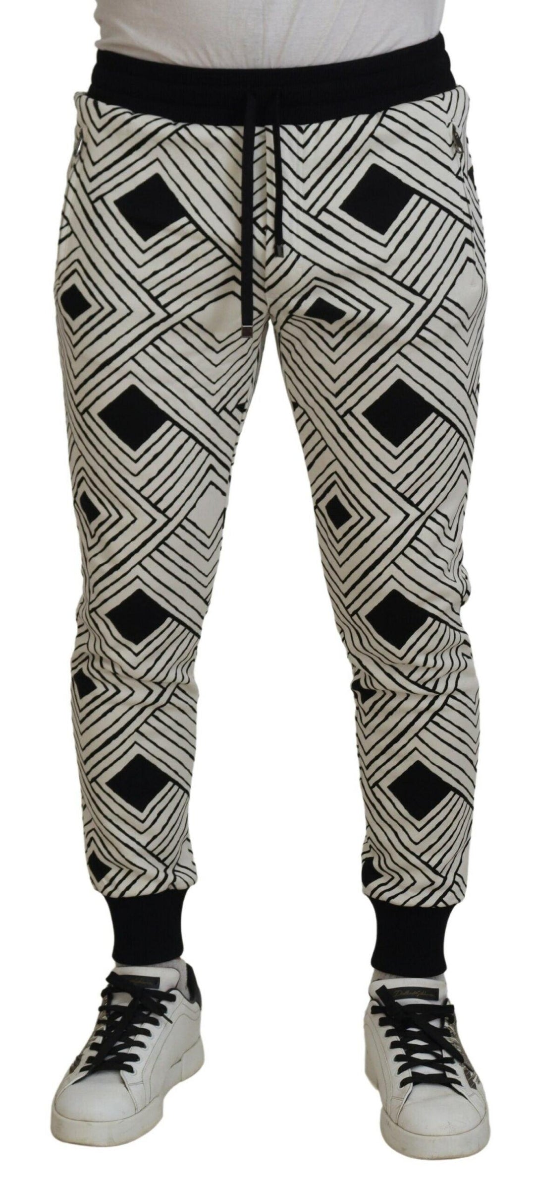 Dolce & Gabbana Black White Cotton Trousers Sport Pants - Ellie Belle