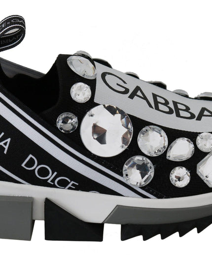 Dolce & Gabbana Black White Crystal Women's Sneakers Shoes - Ellie Belle