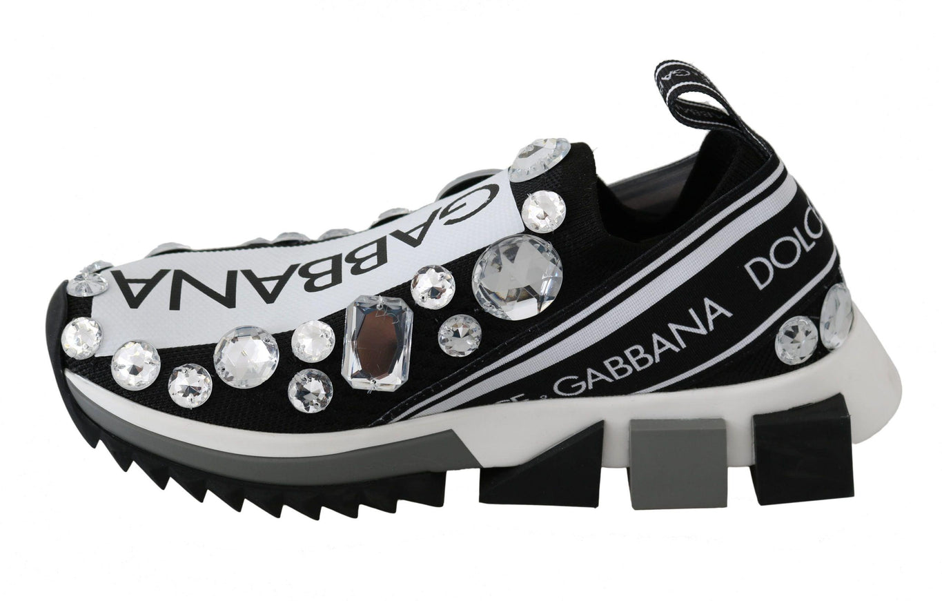 Dolce & Gabbana Black White Crystal Women's Sneakers Shoes - Ellie Belle