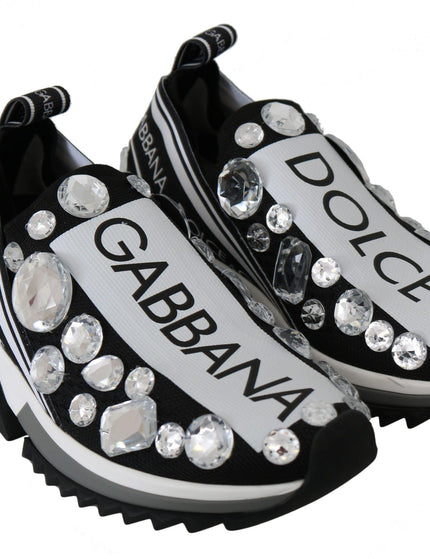 Dolce & Gabbana Black White Crystal Women's Sneakers Shoes - Ellie Belle