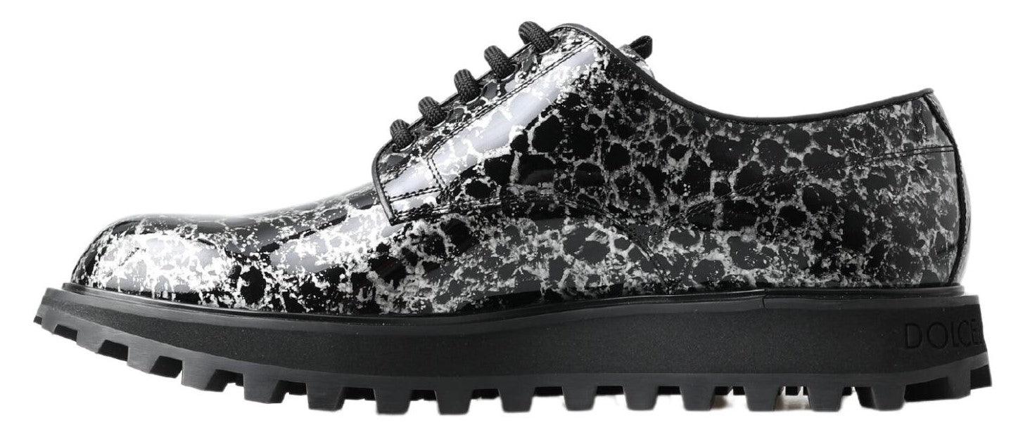 Dolce & Gabbana Black White Derby Patent Leather Shoes - Ellie Belle