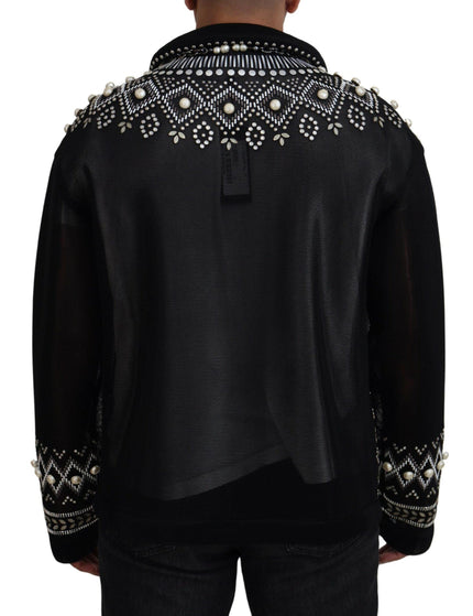 Dolce & Gabbana Black White DG Pearl Embellishment Jacket - Ellie Belle