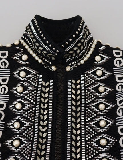 Dolce & Gabbana Black White DG Pearl Embellishment Jacket - Ellie Belle
