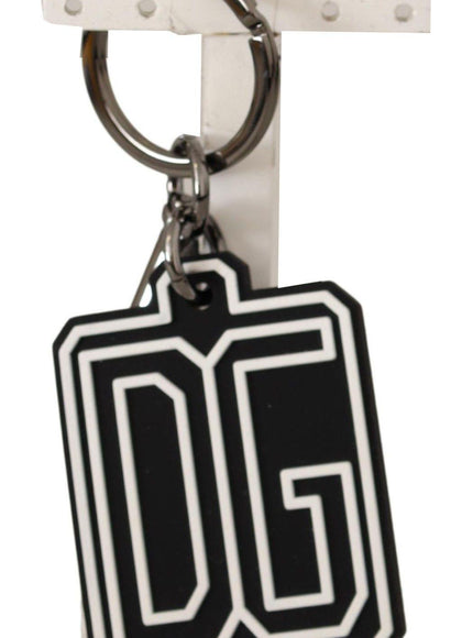 Dolce & Gabbana Black White DG Rubber Logo Silver Ring Keychain