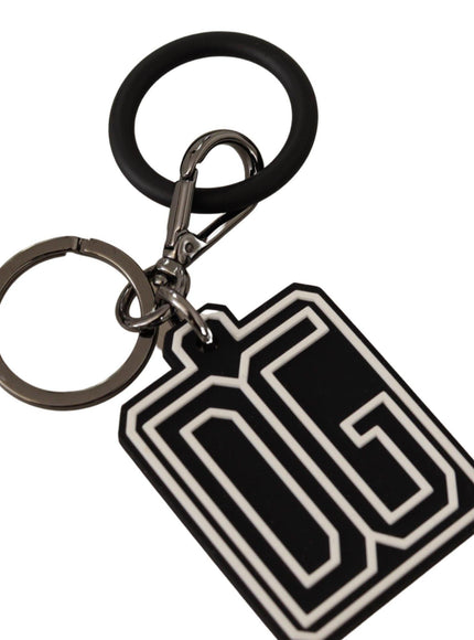 Dolce & Gabbana Black White DG Rubber Logo Silver Ring Keychain - Ellie Belle