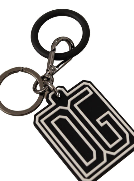Dolce & Gabbana Black White DG Rubber Logo Silver Ring Keychain