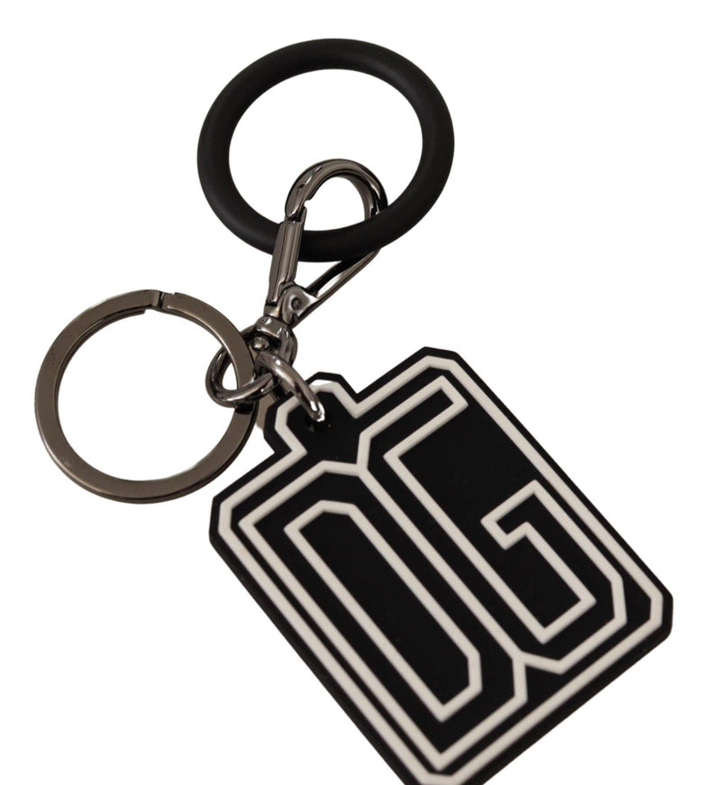 Dolce & Gabbana Black White DG Rubber Logo Silver Ring Keychain - Ellie Belle