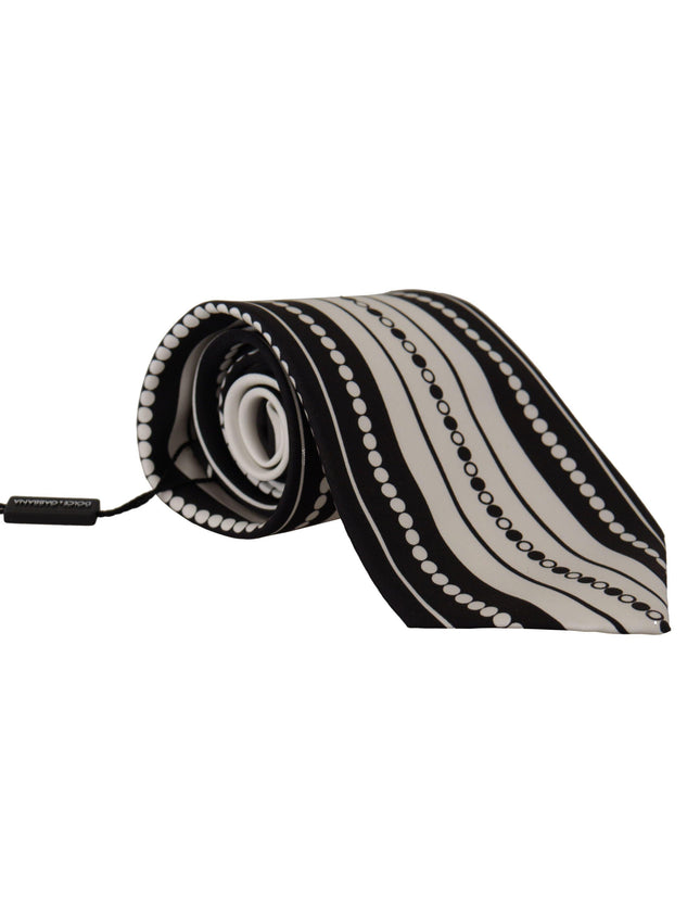 Dolce & Gabbana Black White Dots Lining Necktie Accessory 100% Silk Tie - Ellie Belle
