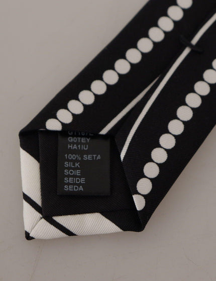 Dolce & Gabbana Black White Dots Lining Necktie Accessory 100% Silk Tie - Ellie Belle