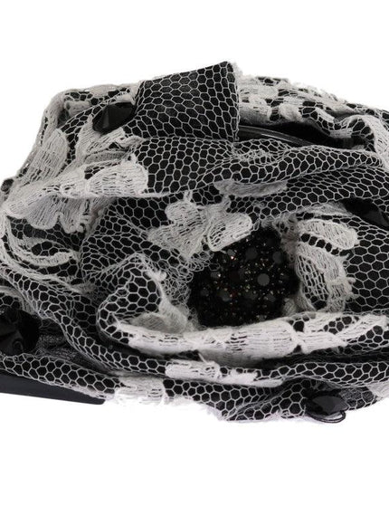 Dolce & Gabbana Black White Floral Lace Crystal Hair Claw - Ellie Belle
