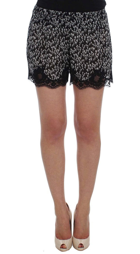 Dolce & Gabbana Black White Floral Lace Silk Sleepwear Shorts