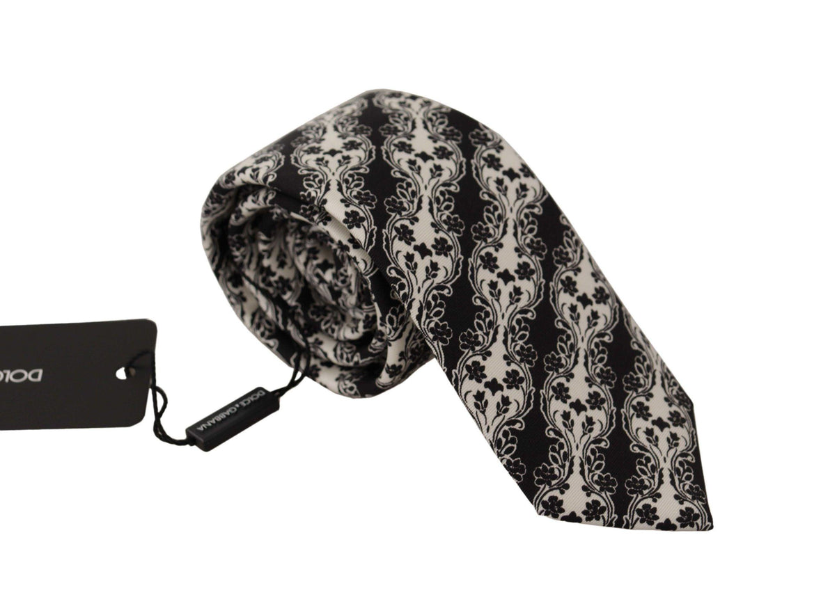 Dolce & Gabbana Black White Flower 100% Silk Print Adjustable Accessory Tie - Ellie Belle