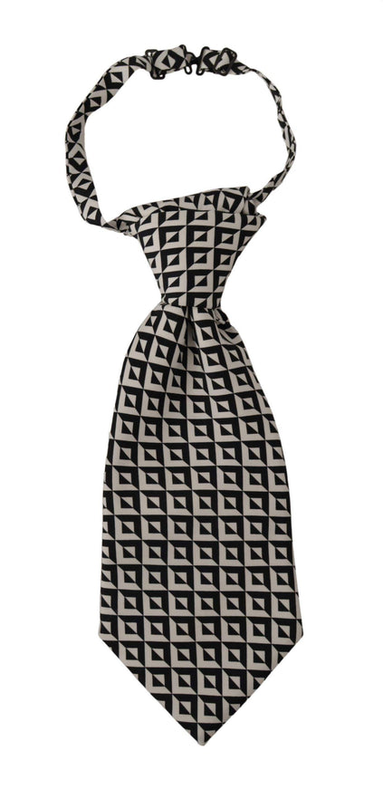 Dolce & Gabbana Black White Geometric 100% Silk Adjustable Accessory Tie - Ellie Belle