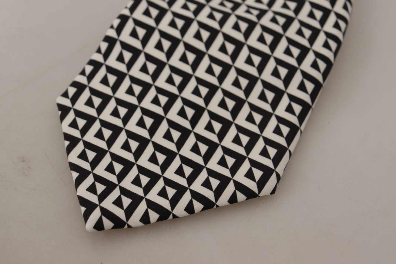 Dolce & Gabbana Black White Geometric 100% Silk Adjustable Accessory Tie - Ellie Belle